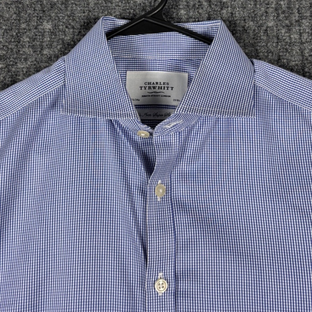 Charles Tyrwhitt Super Slim Fit Dress Shirt French Cuff Blue Gingham 15.5/34